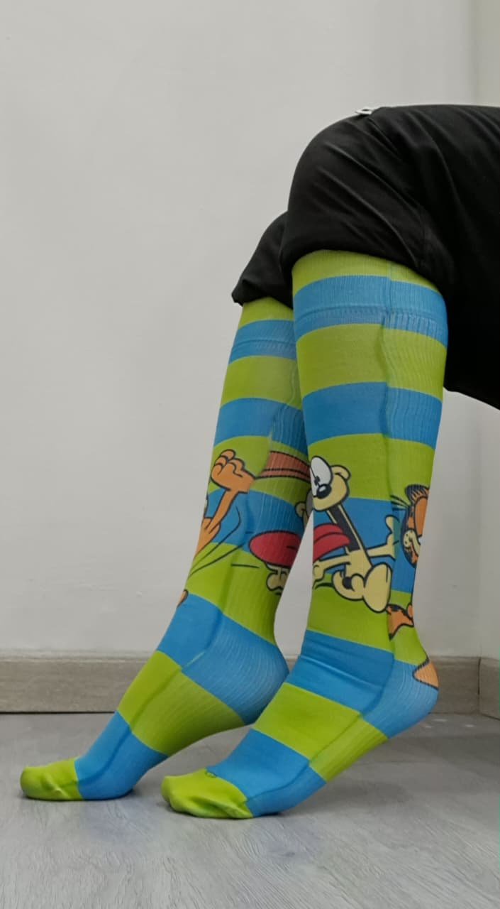 MEDIAS De Compresión GARFIELD azul y verde