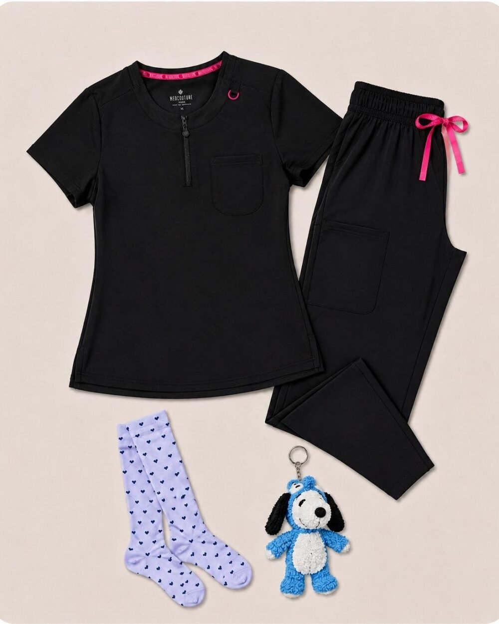 Pack Med Couture Amp Zip Top Black — Camisa + Pantalón + Medias + Llavero