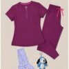 Pack Med Couture Amp Zip Top Wine — Camisa + Pantalón + Medias + Llavero